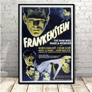 Frankenstein ภาพโปสเตอร์ภาพยนตร์สยองขวัญ Monsters ภาพผ้าใบ ภาพพิมพ์ศิลปะบนผนัง