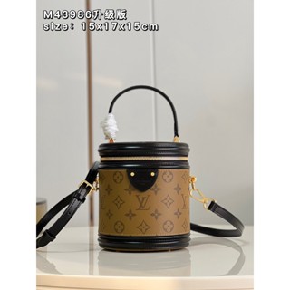 พรี​ ราคา7500 Lv Louis Vuitton Cannes M43986 หนังแท้ กระเป๋าสะพายไหล่ กระเป๋าสะพาย กระเป๋า​ถัง​น้ำ​15*17*15cm