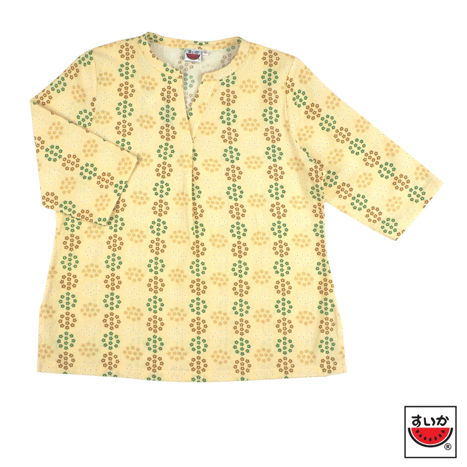 เสื้อแตงโม (SUIKA) - คอจีนจีบอกแขนสามส่วน (ผ้าฟ็อค) (ผ้าไม่ยืด) ( FO.J3-002 )