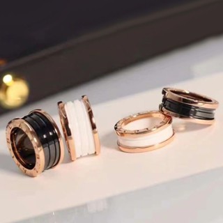 Bvlgari แหวนแฟชั่น แหวนเซรามิค สีดําและสีขาว P831