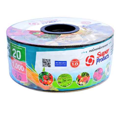 Super Products เทปน้ำหยด 20 ซม. 1,000 หลา 16 มม. 2 ลิตร/ชม. 2รู 0.15 มม.