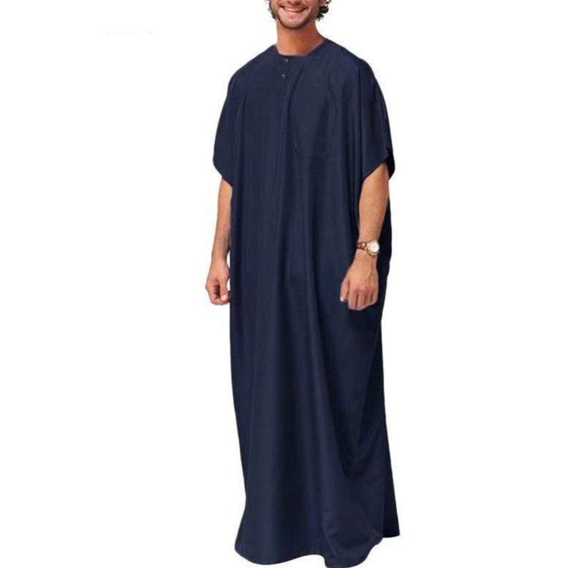 Nan เสื้อผ้ามุสลิมอาหรับ Kaftan Mid East Jubba Thobe Solid Short Sleeve Men Robes