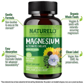 NATURELO, Magnesium with Organic Veggies &amp; Seeds, 200 mg, 120 Vegetarian Capsules