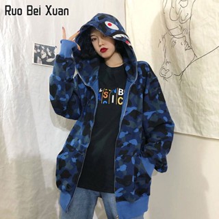 RUO BEI XUAN เสื้อโค้ทผู้หญิง เสื้อโค้ทคู่ เสื้อฮู้ดทรงหลวมสไตล์เกาหลี เสื้อแจ็คเก็ตโค้ทผู้หญิง