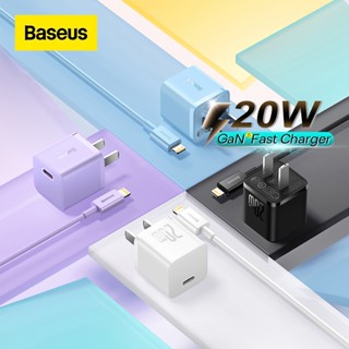 Baseus GaN5 ที่ชาร์จเร็ว 20W แบบพกพา USB C รองรับ Type C PD ชาร์จเร็ว สําหรับ iPhone 14 13 12 Pro Max 11 Mini 8 Plus พร้อมสายชาร์จ Type-C เป็น iP PD 20W