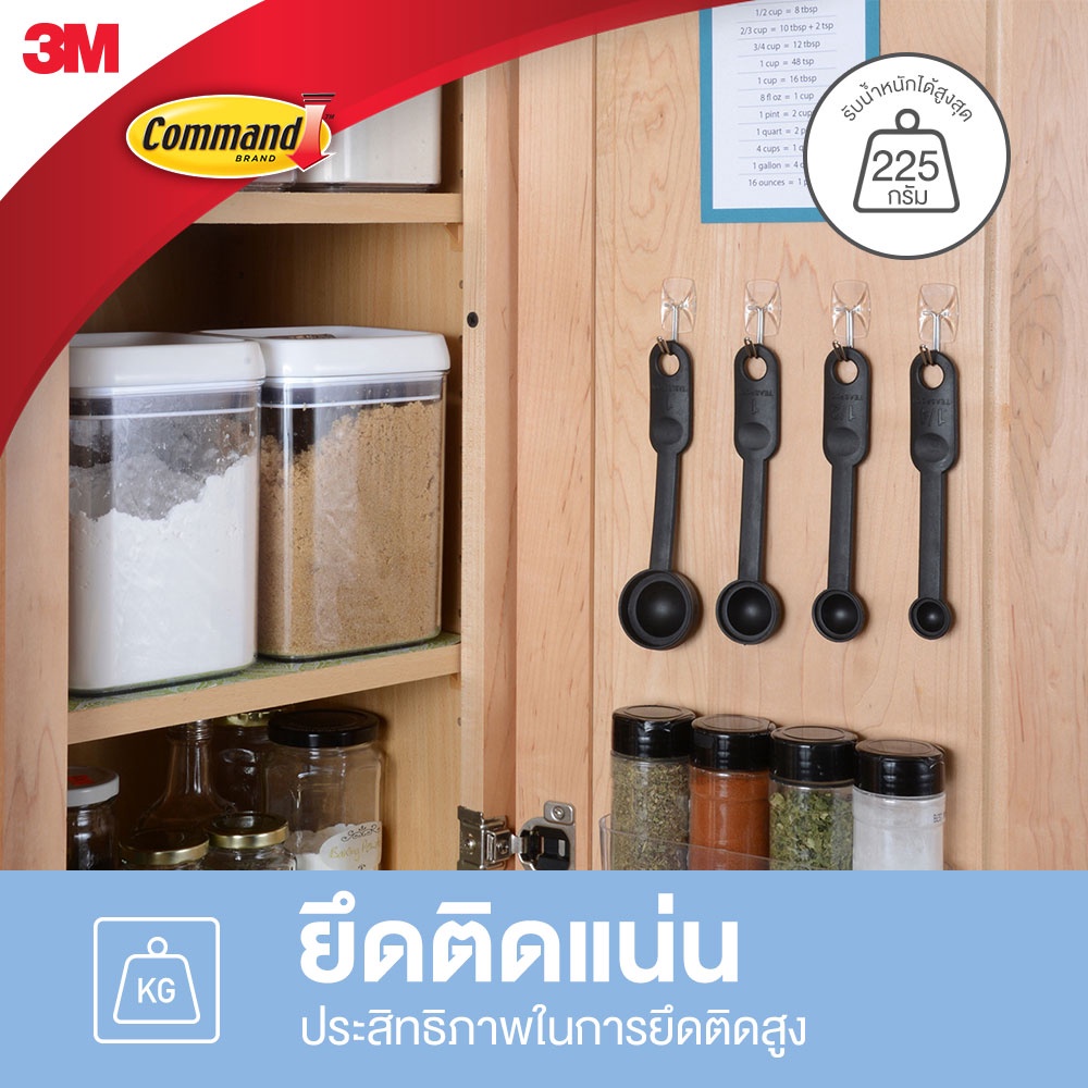 3M™ Command™ คอมมานด์ ตะขอใส แกนเหล็ก ขนาดเล็ก, รุ่น 17067CLR, รับน้ำหนักสูงสุด 225 ก.