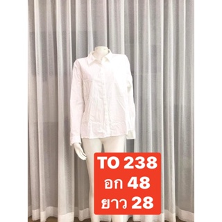 TO 238 เสื้อเชิ้ตผู้หญิงแขนยาวคอปก สีขาว  เป็นเสื้อใส่ทำงาน ใส่เที่ยว สาบหน้า ตีตะเข็บหน้า เนื้อผ้าดี พร้อมส่ง