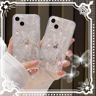 [พร้อมส่ง] เคสโทรศัพท์มือถือหนัง แต่งกลิตเตอร์ ลายผีเสื้อ พร้อมกระจก และสายคล้องแม่เหล็ก สําหรับ iphone 11 12 13 14 pro max x xr xs max เคส iphone