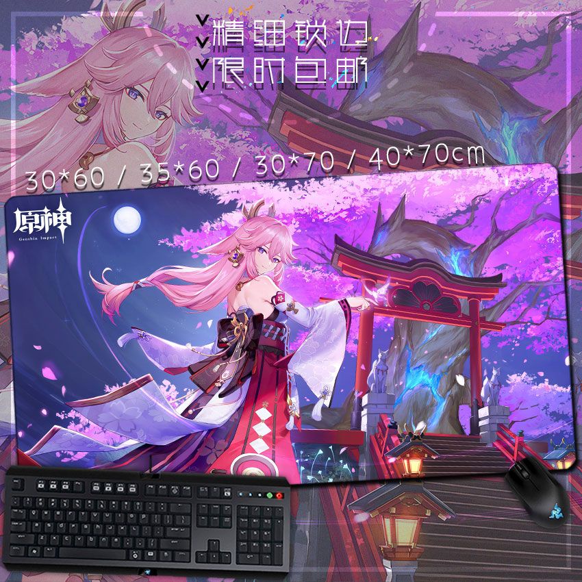 Genshin Yae Kamiko genshin genshin อะนิเมะเกมอุปกรณ์ต่อพ่วงแผ่นรองเมาส์แผ่นรองคีย์บอร์ดแผ่นรองโต๊ะ