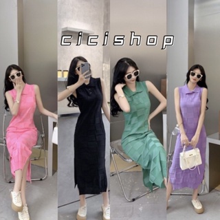 Cicishop(2810)เดรสยาวแขนกุดไหมพรมknit เนื้อผ้ามีเทกเจอร์ ทรงสวยโทนสีคัลเลอร์ฟูลสุดปัง