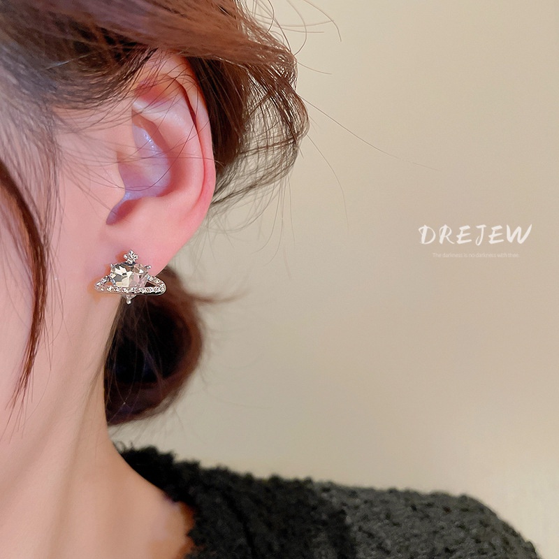 DREJEW ต่างหูเข็มเงิน รูปหัวใจ ประดับเพชร เข้ากับทุกการแต่งกาย แฟชั่นเรียบง่าย สไตล์เกาหลี สําหรับผู้หญิง