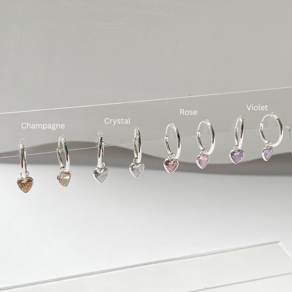 annita.silver - Heart charm hoop / ต่างหูห่วงเงินแท้925ห้อยจี้หัวใจ เพชรCZเกรดพรีเมี่ยม เหมาะกับคนแพ้ง่าย
