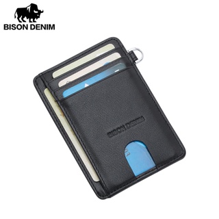 BISON DENIM Cow Leather Fashion Slim Minimalist Men Wallet Credit Card Holder RFID Blocking Leather Purse 11.3*8.2*1cm W