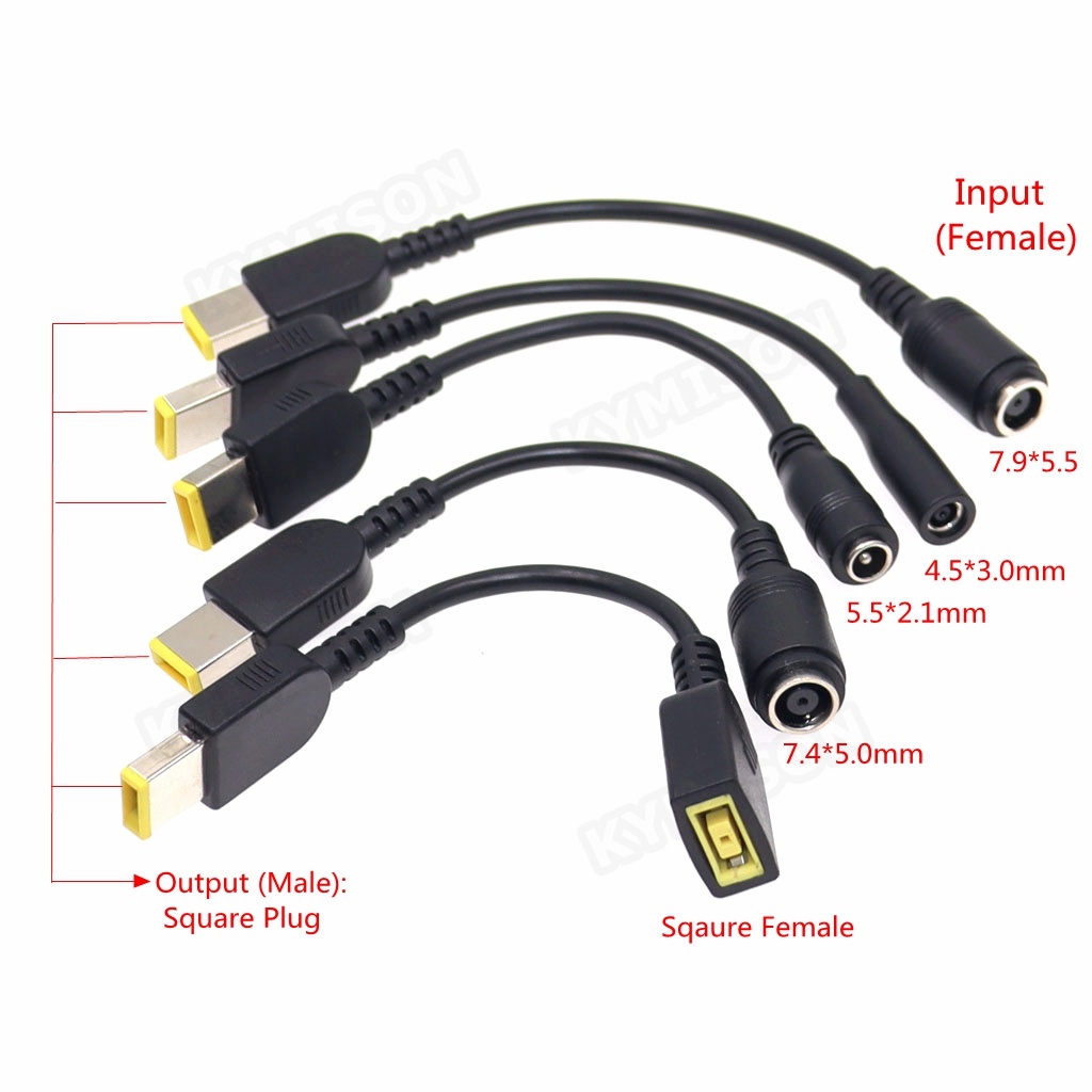 แล็ปท็อปอะแดปเตอร์สายสแควร์ชายถึง 4.5*3.0 มม. 5.5*2.1 มม.7.4*5.0 7.9*5.5 มม.หญิง DC Power Charger สายแปลงสําหรับ Lenovo hp