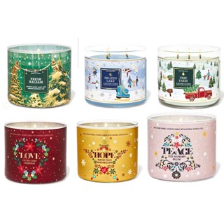 🎅🎄❄🎁เทียนหอม Bath &amp; Body Works กลิ่น Fresh Balsam , Tree Farm , Peppermint Hot Chocolate , Iced Raspberry Bellini แท้