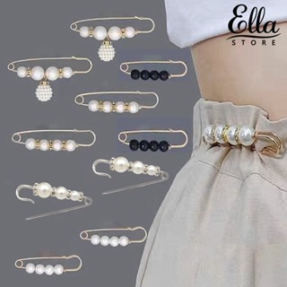 Ellastore123 เข็มกลัด รูปดอกไม้ ประดับไข่มุกเทียม พลอยเทียม เพื่อความปลอดภัย สําหรับผู้หญิง