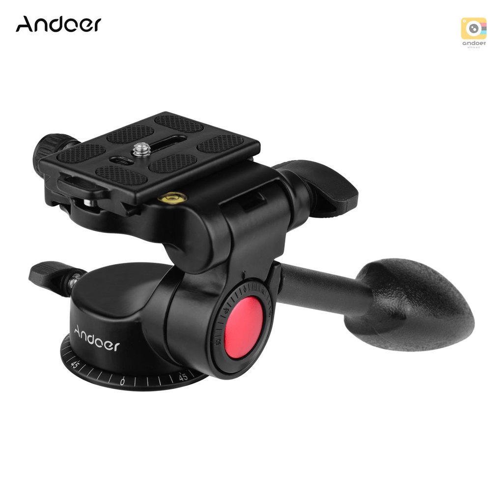Andoer ขาตั้งกล้องอลูมิเนียมอัลลอยด์ 3-Way Damping Video Head 3 มิติพร้อมที่จับกระทะรองรับ 360 องศา° ขาตั้งกล้องพาโนรามา สําหรับกล้อง DSLR ILDC Monopod Slider Max
