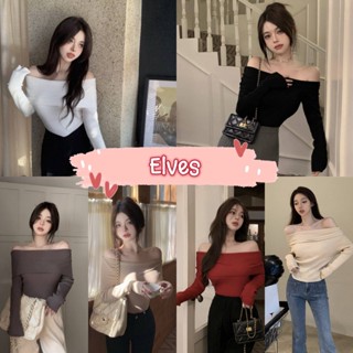 Elves✨พร้อมส่ง✨ เสื้อไหมพรมเปิดไหล่ แขนยาว ดีเทลผ้าร่อง ผ้านิ่มใส่สบาย ~M335~