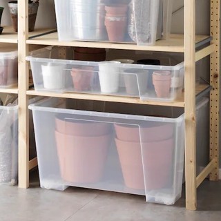 IKEA SAMLA กล่องใสพร้อมฝาปิดใส 79x57x18 ซม./55 ลิตร ซ้อนเข้ารูปพอดีกับขนาดอื่นๆ