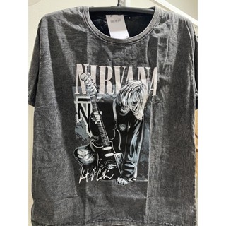 NIRVANA เสื้อยืดคอกลม งานฟอก เสื้อยืด เสื้อผู้ชาย สกรีนหน้า