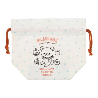 ถุงผ้ารูดเชือกแบบฐานกว้าง ลาย Rilakkuma สีขาว ขนาด 21.5 x 25 x 11 ซม.