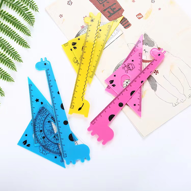 ruler set พร้อมส่ง เซ็ท 4 ชิ้น ชุดไม้บรรทัดเรขาคณิต ไม้บรรทัดการ์ตูนน่ารัก ชุดเลขาคณิต พกพาสะดวก