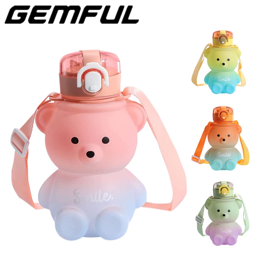 GEMFUL ขวดน้ําน่ารัก 800ml พร้อมหลอด & สายคล้อง Bear Kawaii ถ้วยดื่มแบบพกพา Leakproof 27oz
