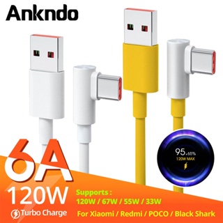 Ankndo  สายชาร์จ Usb Type C 90 องศา 120W 6A ชาร์จเร็ว สําหรับเกมมิ่ง Xiaomi Mi 12 11 10 Pro Poco Redmi Note K40 Tipo