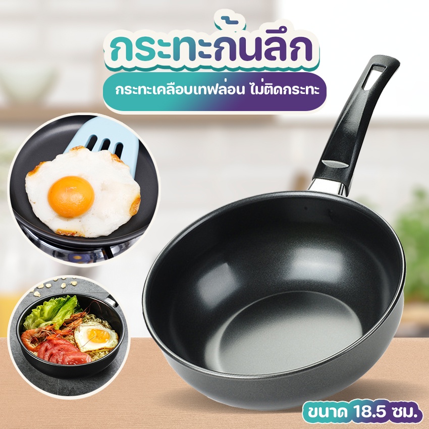 Megahouse กระทะก้นลึก กระทะเทฟล่อน ทอดไข่ดาว ขนาด 18.5 ซม. No.Y1244