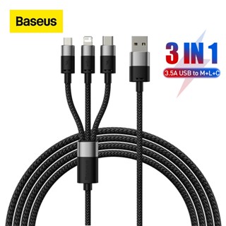 Baseus 3 in 1 สายเคเบิล USB C สําหรับ iPhone 14 13 12 Pro 11 3.5A สายชาร์จ Micro USB C Type C สําหรับ Macbook Pro Samsung Xiaomi