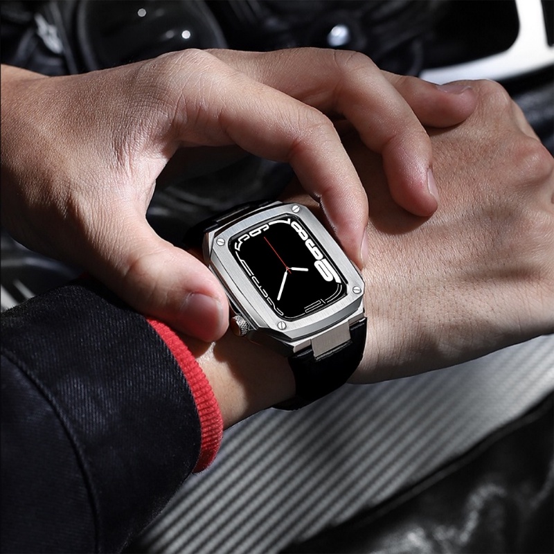 สายนาฬิกาข้อมือหนังแท้ คุณภาพสูง สําหรับ Apple Watch Band 4 5 6 SE 7 iWatch 44 45 มม.