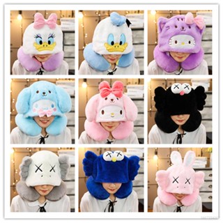 [GR] หมอนรองคอ มีฮู้ด แบบนิ่ม รูปการ์ตูน Donald Duck Kaws Melody U-Shaped พร้อมหมวก สําหรับเดินทาง