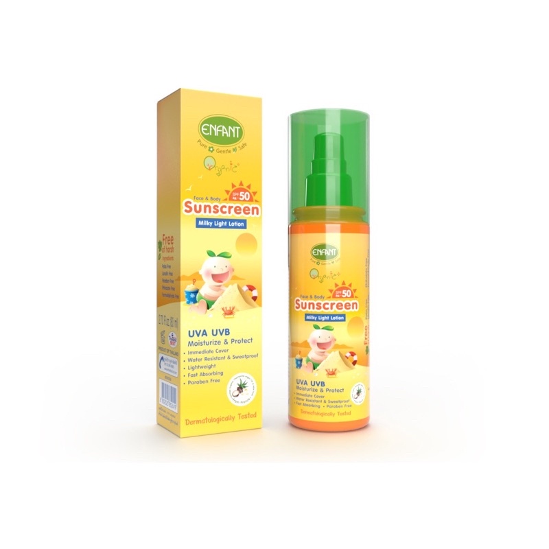 Enfant Organic Plus Face & Body Sunscreen อองฟองต์ออแกนิค พลัส เฟช แอนด์ บอดดี้ ซันสกรีน มิลค์กี้ โลชั่น เอสพีเอฟ