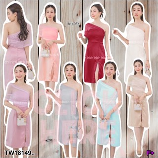 TwinsShopVip💗พร้อมส่ง TW18149 เดรส สีพื้นแต่งตาข่าย ..