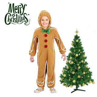 Gingerbread Man Kids Costume Cosplay Bodysuit Stage Performance Dress For Christmas Brown Gingerbread Elves Costume Boys For Party Cosplay Performance Clothes