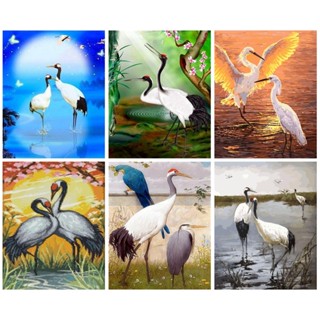 Ruopoty ภาพวาดสีน้ํามัน ตามตัวเลข รูปนกกระเรียน ไร้กรอบ ขนาด 60x75 ซม. 50x65 ซม. 40x50 ซม. DIY