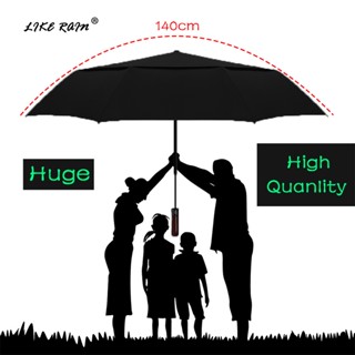 LIKE RAIN 140cm Large Men Business Automatic Umbrella Rain Women Strong Windproof Double Layer Folding Sun Golf Umbrella