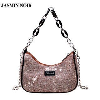 Jasmin NOIR กระเป๋าถือ กระเป๋าสะพายไหล่ สะพายข้าง ผ้าแคนวาส ลายพระจันทร์ครึ่งเสี้ยว พร้อมสายสะพาย สําหรับผู้หญิง