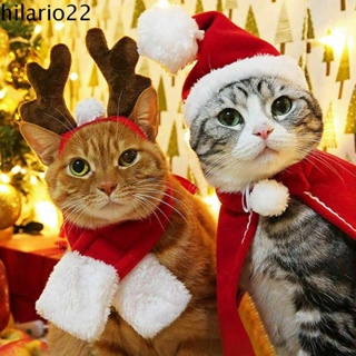 Hilario เครื่องแต่งกายคอสเพลย์ ผ้าพันคอ หมวก สีแดง คริสต์มาส สําหรับสัตว์เลี้ยง สุนัข แมว