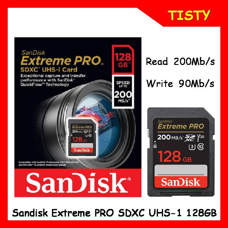 แท้ 100% SANDISK Extreme Pro 128GB SD Card SDSDXXD-128G-GN4IN (read 200MB/s.  write 90MB/s.)