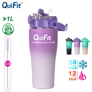 Quifit กระติกน้ําร้อน เย็น สเตนเลส มีฉนวนกันความร้อน กันรั่วซึม ไร้ BPA ขนาด 1 ลิตร พร้อมหลอดดูด สองแบบ ใช้ซ้ําได้ สําหรับรถยนต์