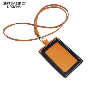 New Fashion Office ID Badge Holder For Work First Layer Leather Luxury Vertical Style Identity Neck Lanyard Bus Card Hol