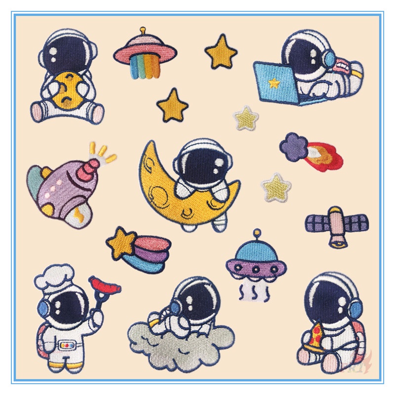 แผ่นสติกเกอร์ ลายการ์ตูนนักบินอวกาศ UFO Satellite Rocket Star มีกาวในตัว สําหรับติดตกแต่ง แผ่นแพทช์รีดติดเสื้อ ปักลาย DIY สําหรับตกแต่งเสื้อผ้า กระเป๋า 1 ชิ้น