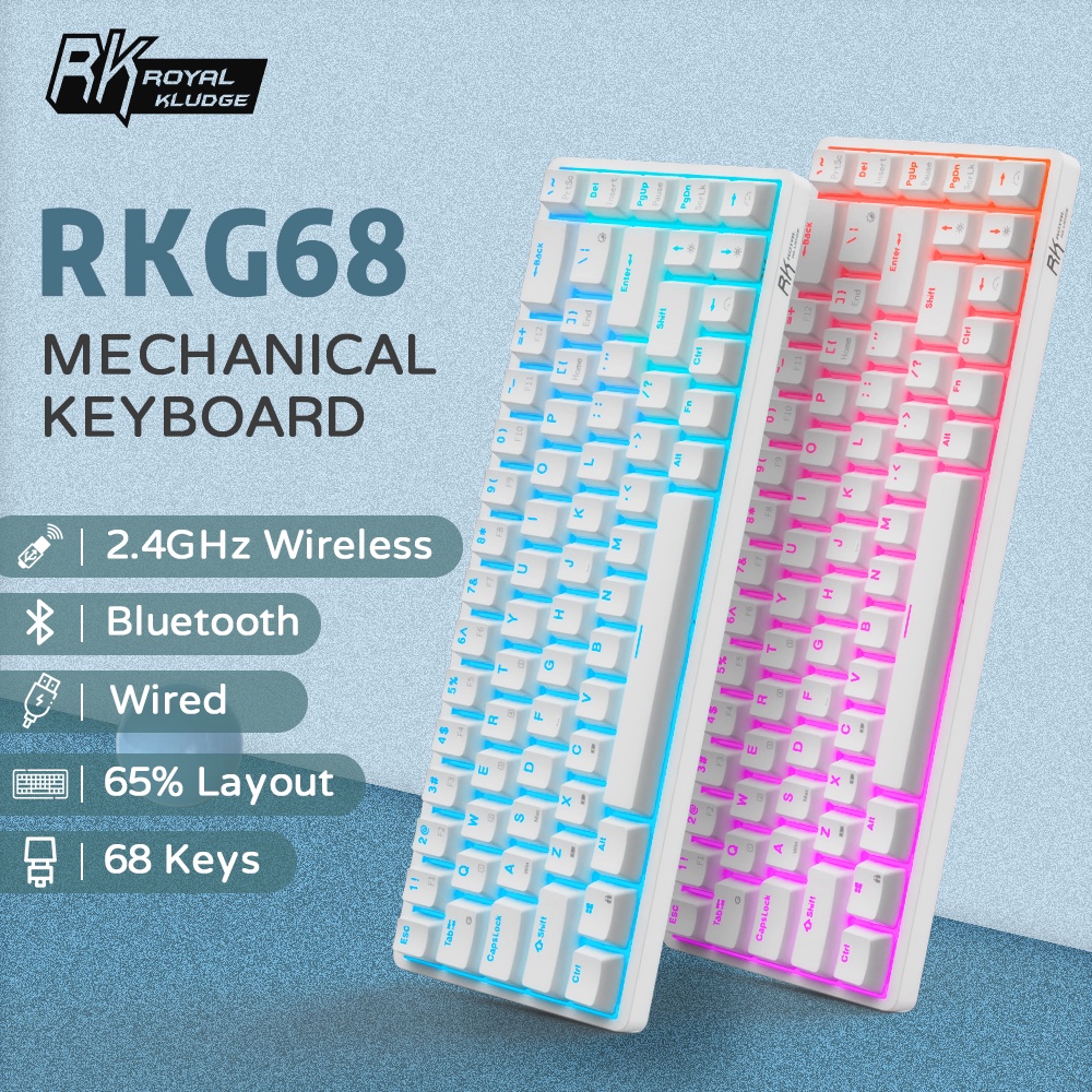 ROYAL KLUDGE RK G68 คีย์บอร์ดไร้สาย คีย์บอร์ดเกมมิ่งเครื่องกล 2.4Ghz Wireless/Bluetooth/Wired 65% 68