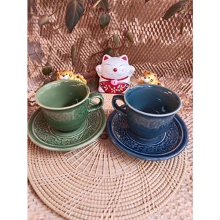 ชุดกาแฟลายดอกพุดตานขนาดความจุ 6 ออนซ์ ชุดกาแฟลายดอกไม้ไทย