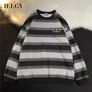 Ielgy เสื้อยืด คอกลม ลายทาง แฟชั่นยอดนิยม สําหรับผู้ชาย