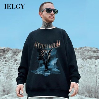 Ielgy เสื้อคอกลม ทรงหลวม สไตล์ฮิปฮอป สตรีท สําหรับผู้ชาย