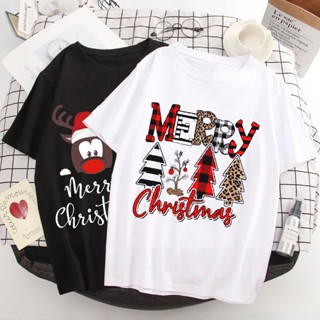 2022ใหม่ปี Merry Christmas เสื้อผู้หญิง/ผู้ชายเสือดาวลายสก๊อต Tee เสื้อน่ารักกวางเสื้อยืด Unisex กราฟิก y2k เสื้อยืดหญิง