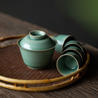 Yue Kiln Celadon ถ้วยชา พร้อมฝาปิด ป้องกันน้ําร้อนลวก ระดับไฮเอนด์