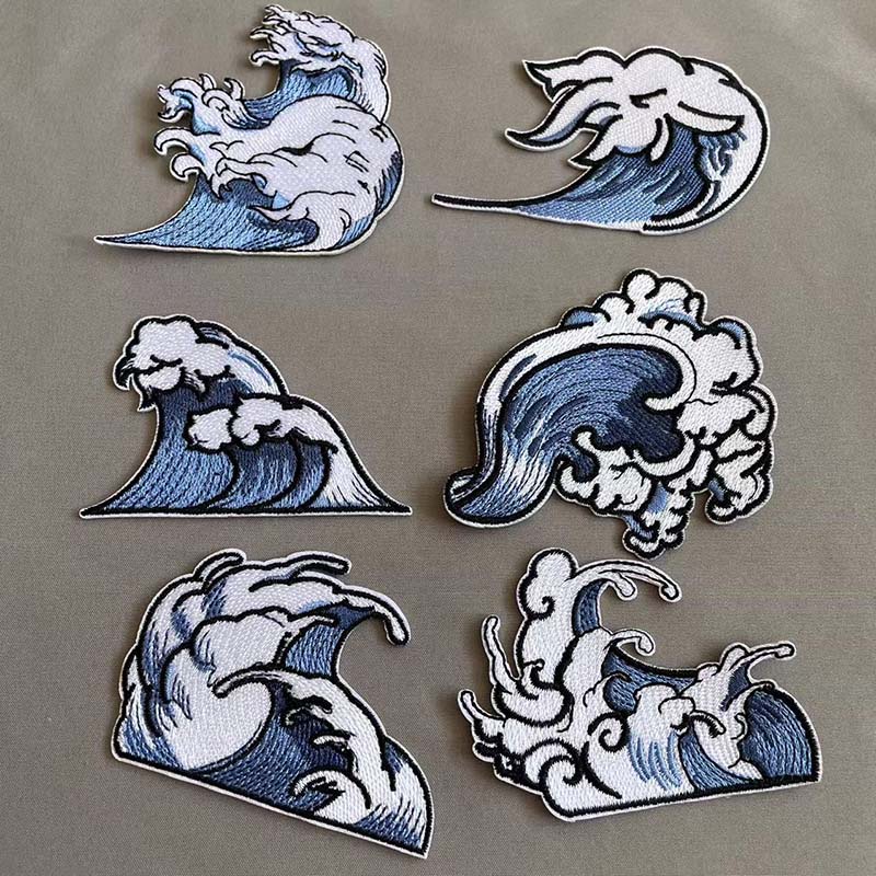 การ์ตูนคลื่นทะเล Fusible สติกเกอร์ Spoondrift เย็บปักถักร้อย Applique Badge เหล็กบน Patch Thermoกาวแพทช์ DIY สําหรับเสื้อผ้า